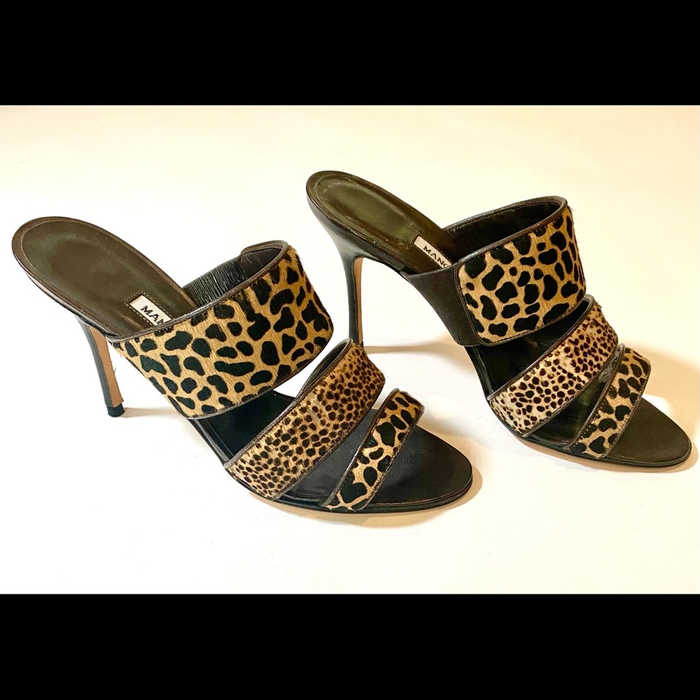 Manolo Blahnik Leopard Pony Hair 90mm Size 37. New
